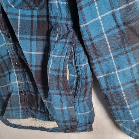 Women's Boston Traders Sherpa Lined Flannel Hooded Botton-up Jacket Size Medium - Picture 3 of 11